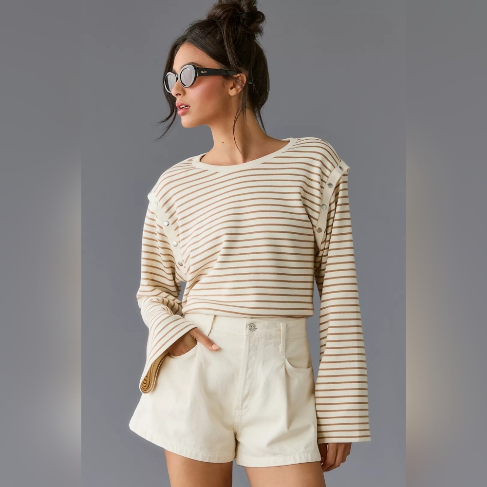Anthropologie Maeve Slouchy Striped Long Sleeve Convertible Shirt Size Small